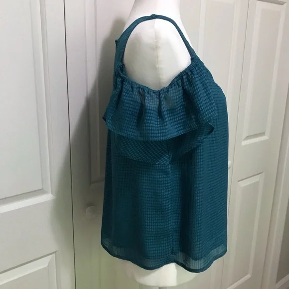 Anthropologie Maeve Tavin Turquoise Cold Shoulder Ruffle Blouse 4P - Picture 13 of 15